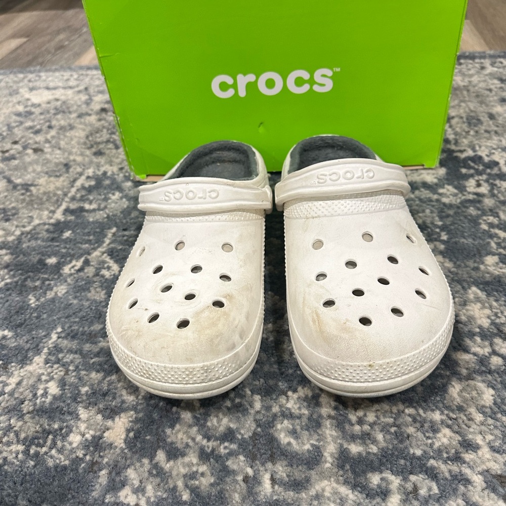White Lined Crocs